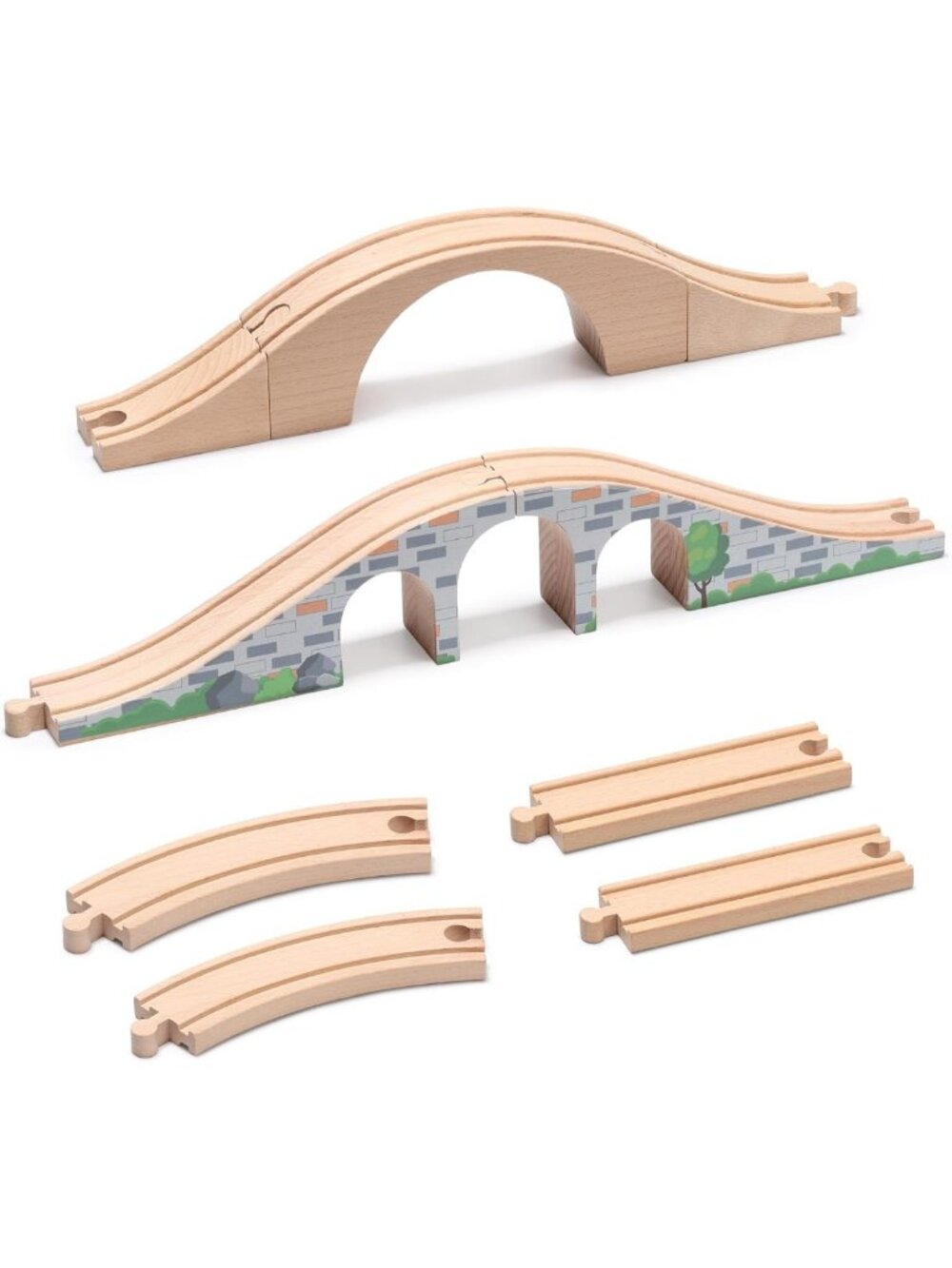 9-Piece Wooden Train Track Expansion Set with Bridge - Compatible, Durable